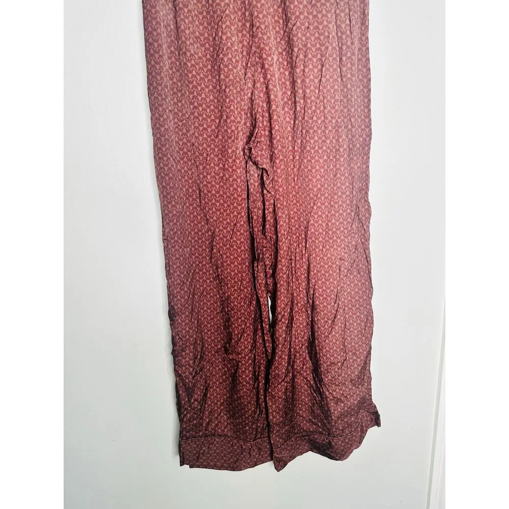 SPLENDID Purple Maroon Abstract Satin Lumi Wide Leg Pants Size Medium - Image 5
