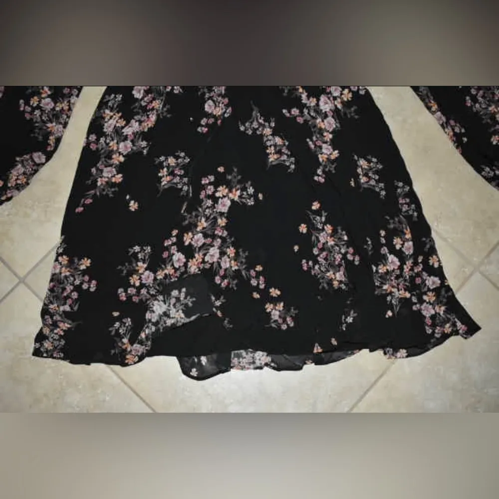 Ever New Melbourne Floral Ruffle Long Sleeve Elastic Waist Dress Size Large 12 Black - Image 5