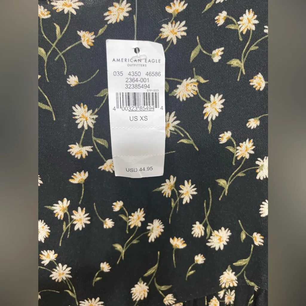 American Eagle‎ NEW Women Black Printed floral Tunic Babydoll Top Size XS - Image 4