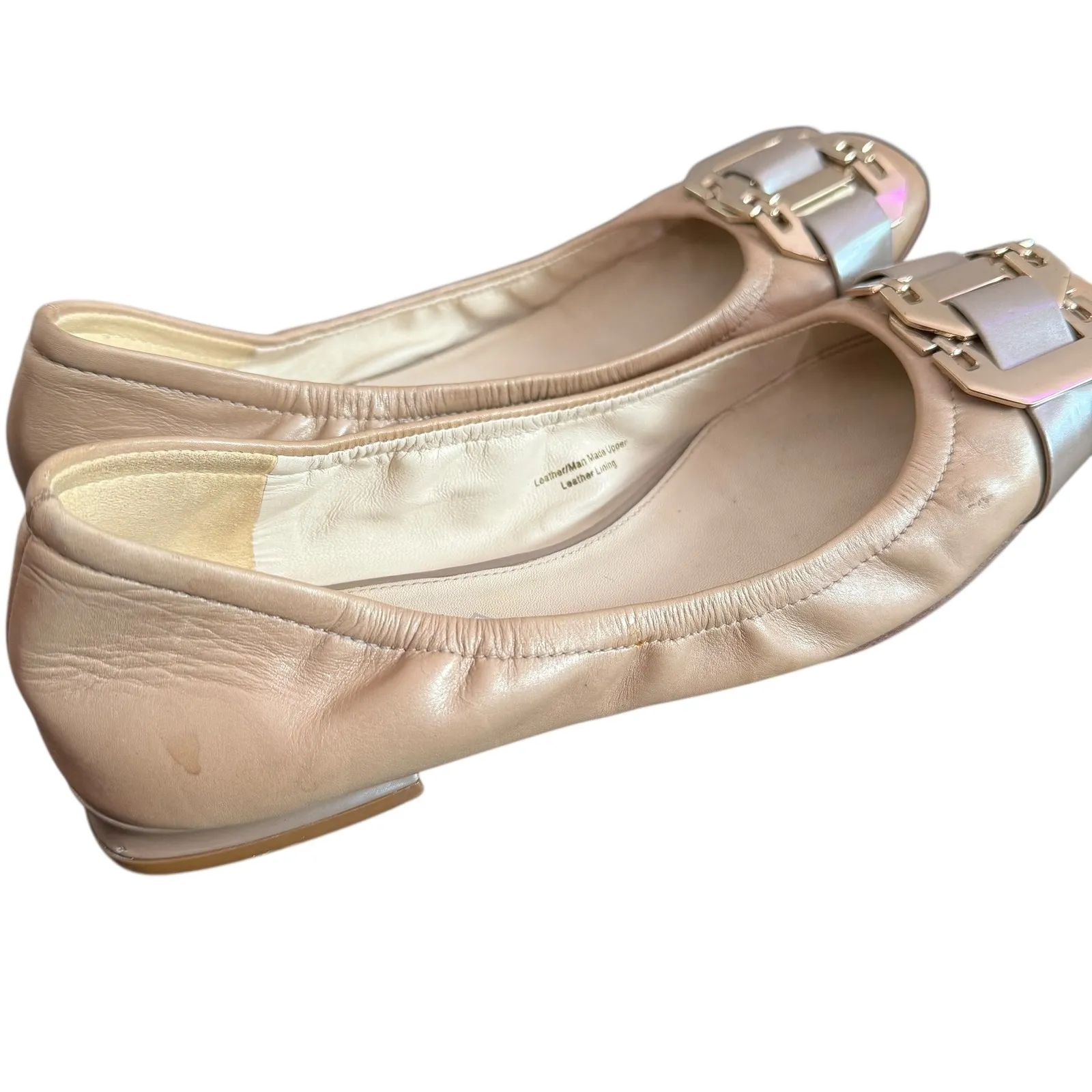 Via‎ Spiga Leather Slip On Ballet Flats Womens Size 6 Square Buckle Shoes Casual Tan - Image 8