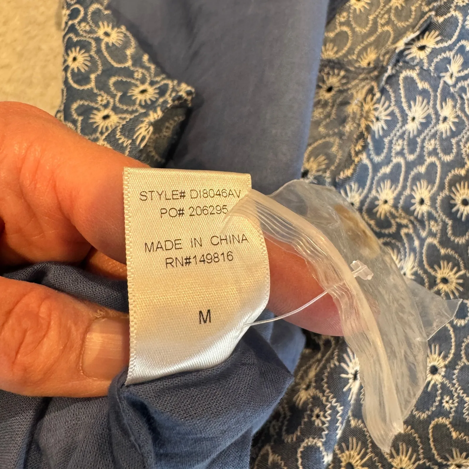 FORE Button Front Midi Dress Women Medium Blue Cotton Floral Embroidered Country - Image 15