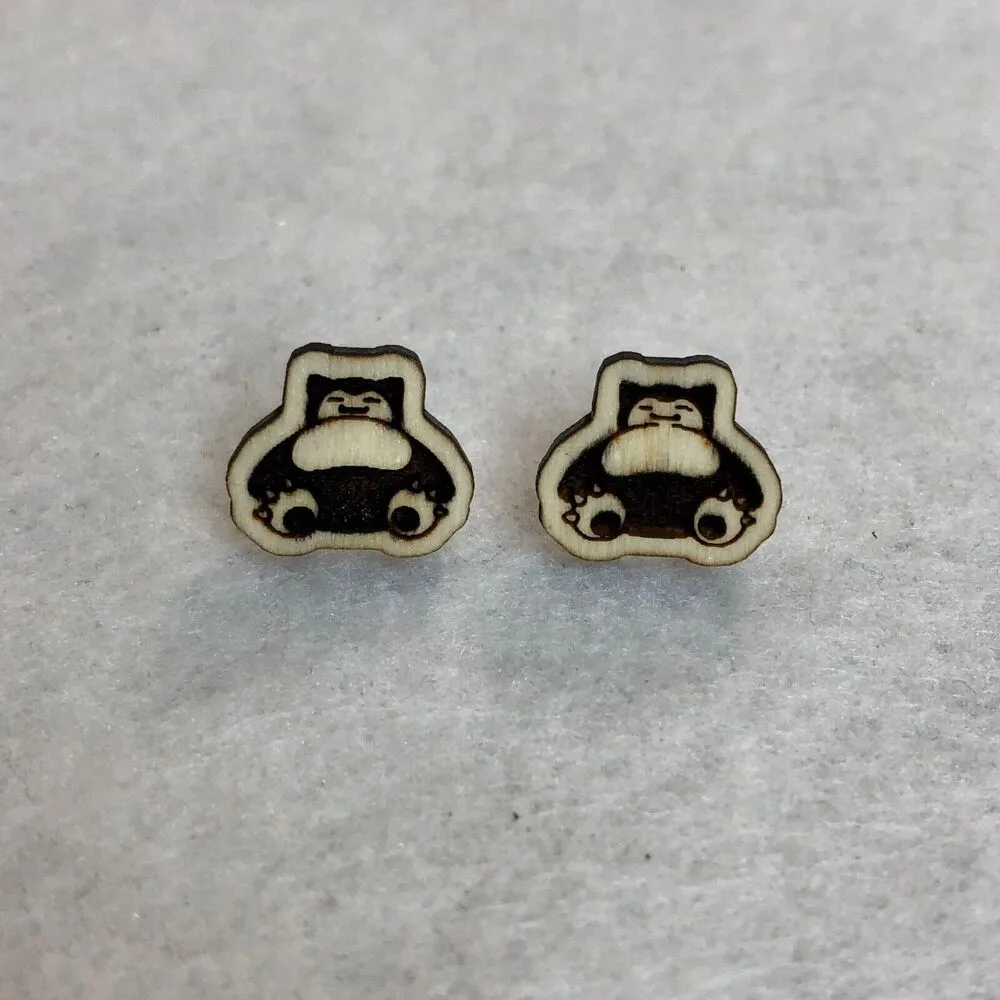 Pokemon Snorlax Wood Stud Earrings - Image 2