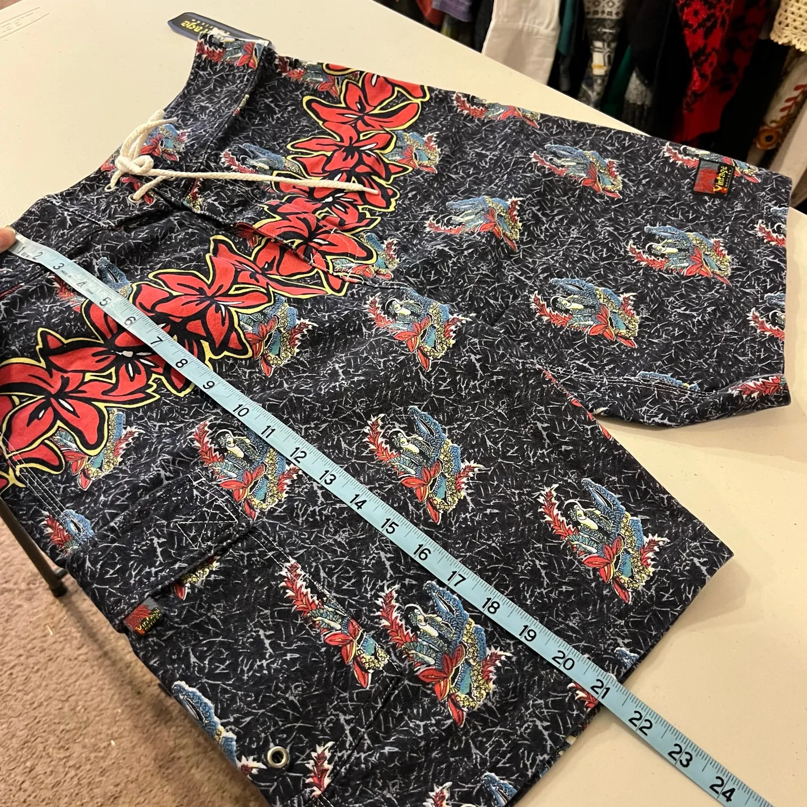 Deadstock 90s Hawaiian Tropical Masc Board Shorts USA Made Size Medium Gray - Image 11
