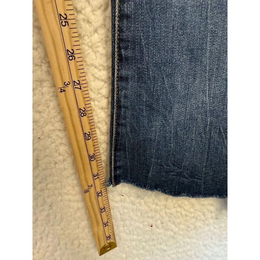 Dear John Jeans Women Flare Low Rise Stretch Denim Frayed 1 Pocket 30x32 Size 26 - Image 6