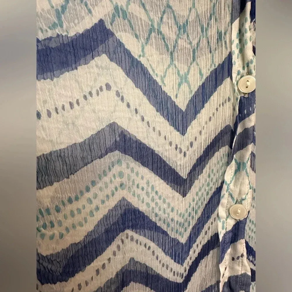 Lucky Brand blue and white chevron sheer long sleeve button up shirt - Image 4
