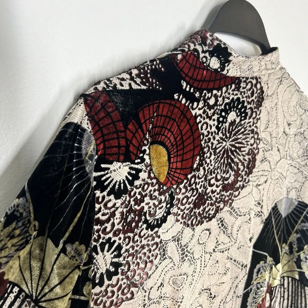 Citron Santa Monica Collection Sz M Silk Velvet Sheer Long Tunic Blouse Button Size M - Image 3