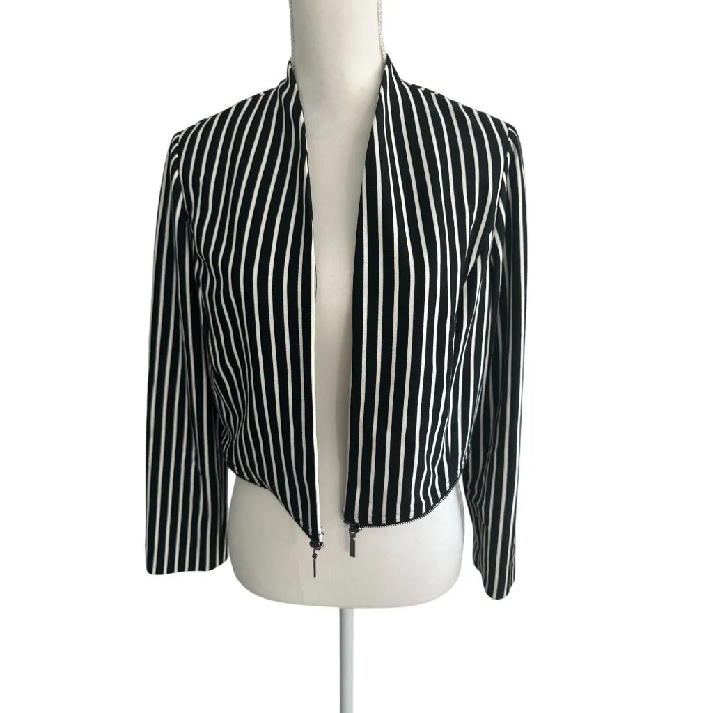 CHICO'S Black White Striped Zip Trim Jacket Size US Medium / 1 - Image 2