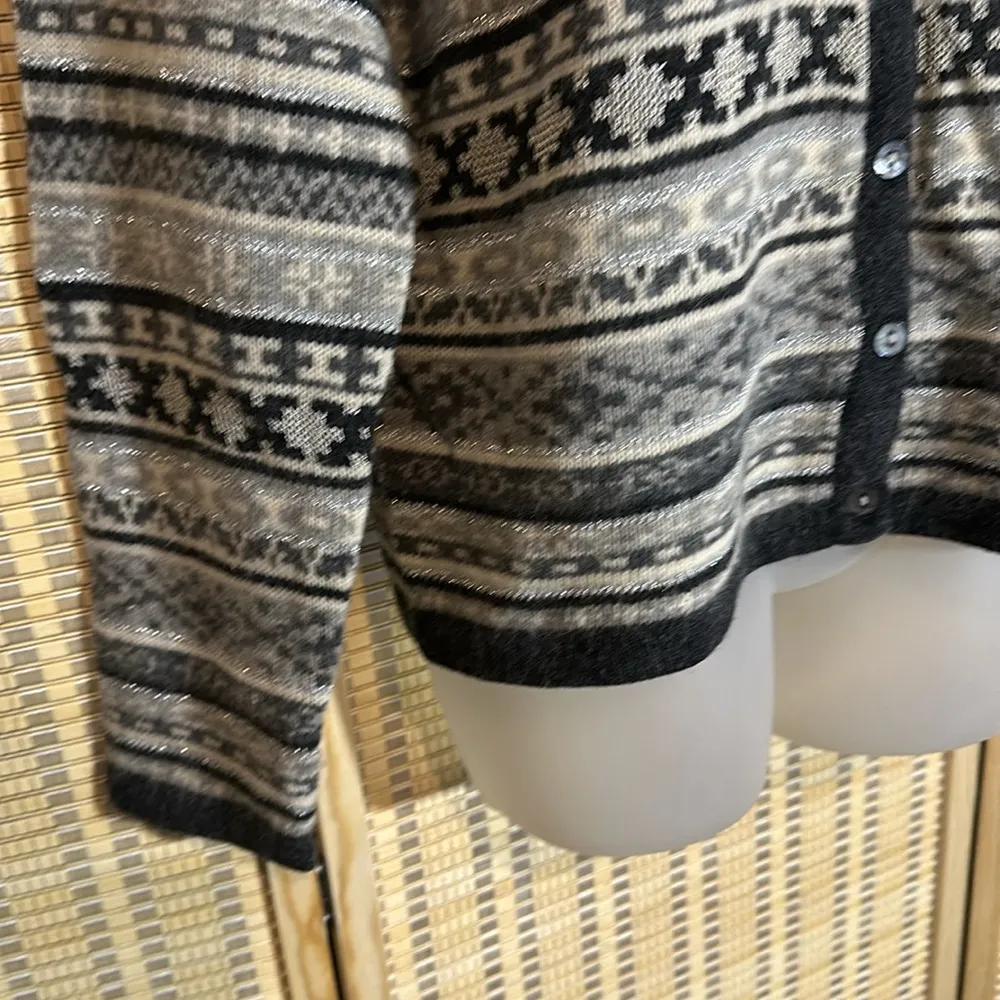 Appleseed's Gray White Metallic Silver Striped Knit Cardigan Sweater XL - Image 3