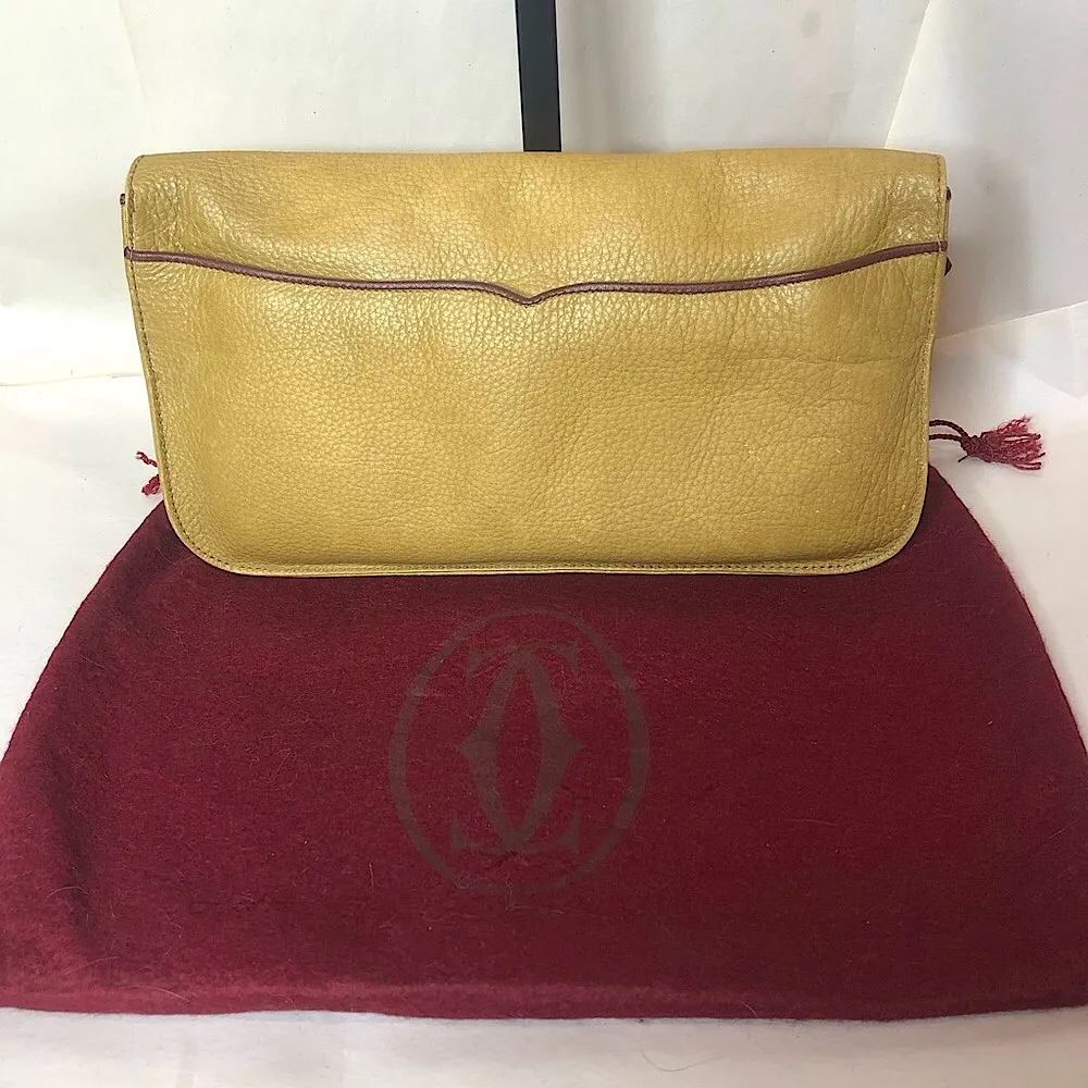 CARTIER Front Flap Clutch In Wine & Golden Tan Tumbled Leather w/ DUST BAG - Image 3