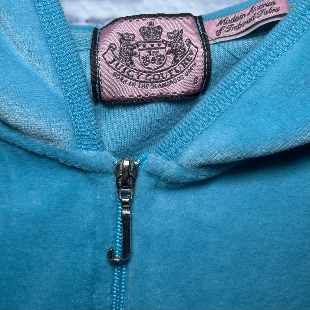 Juicy Couture Jacket Vintage Women's Velour Full Zip Hoodie Logo 2000’s Small - Image 5