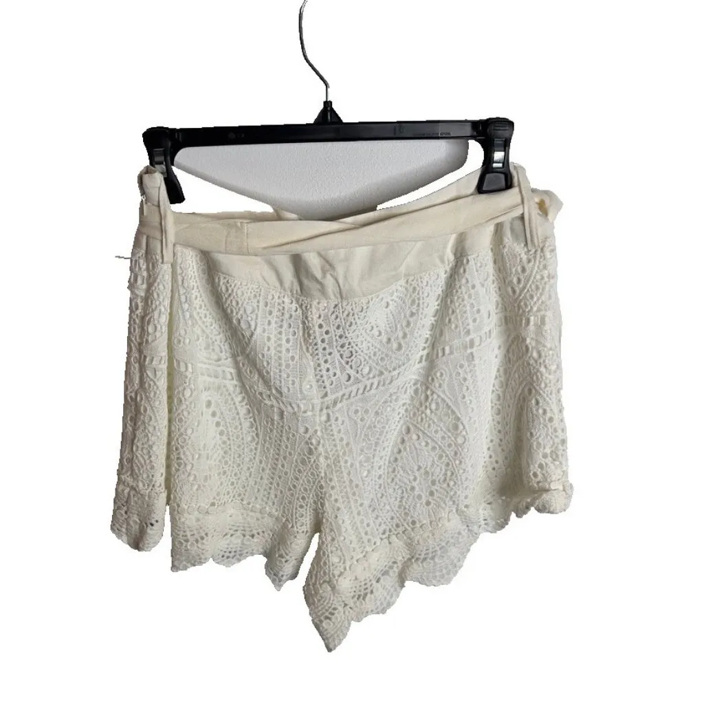 Surf Gypsy Womens Crochet Belted Shorts Swim Cover-up Ivory Size L - Image 2