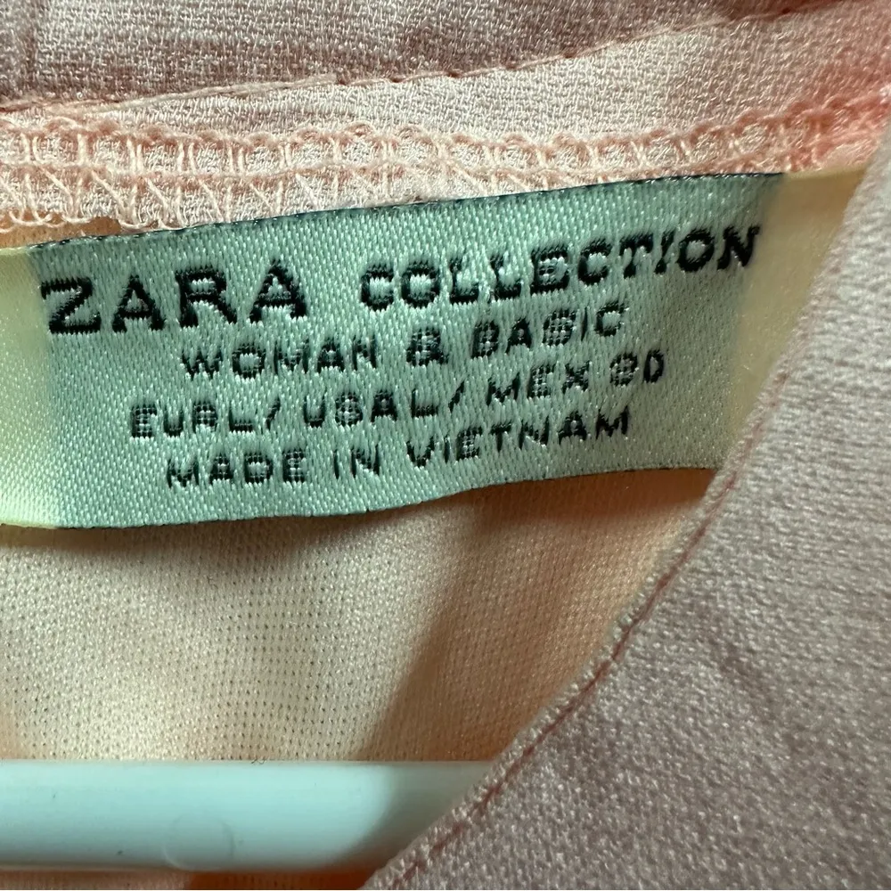 Zara Pink Keyhole Back Ruffle Graphic Sleeveless Lined Midi Dress Womens Large - Image 10