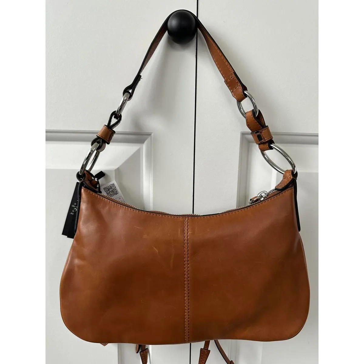 Mango Leather Shoulder Bag with Gathered Pockets & Charms NWT Brown - Image 5