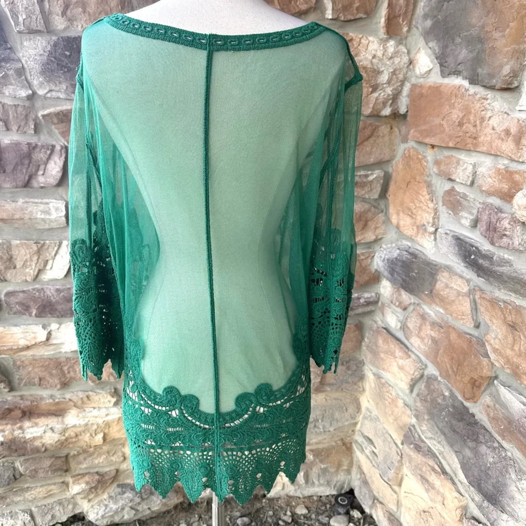 Ultra Pink Green Mesh Crochet Embroidery Top - Image 10