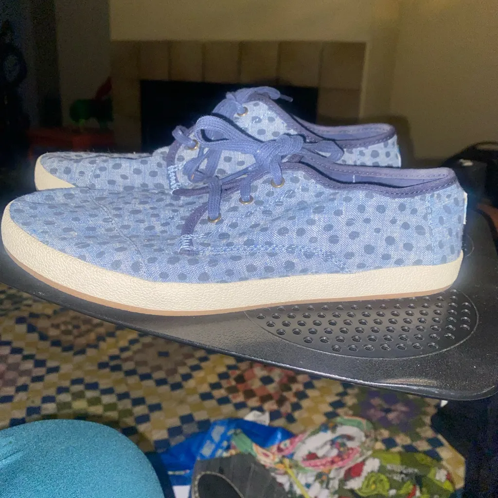 Toms Shoes Womens 8 Paseo Casual Lace Up Sneakers 10012995 Blue White Fabric - Image 4