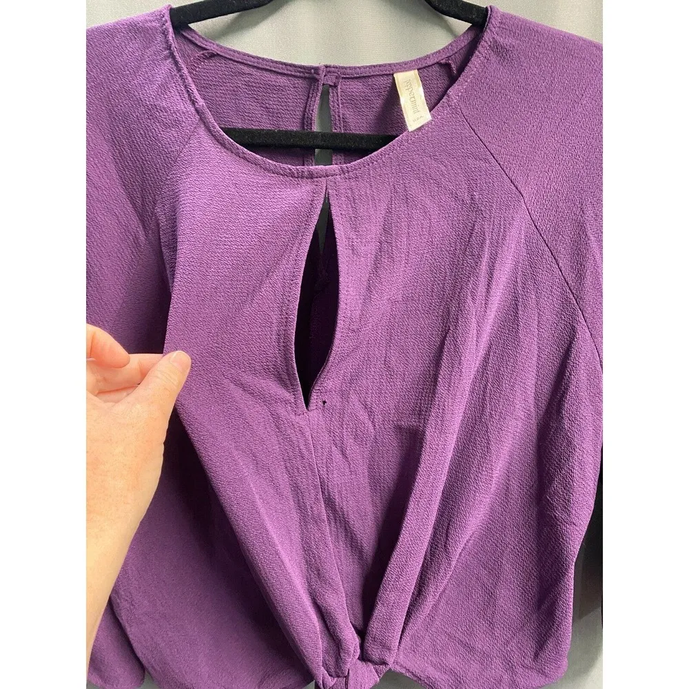 Peppermint Cropped Top Womens Medium Purple Long Sleeve Knot Front Preppy B76 - Image 4