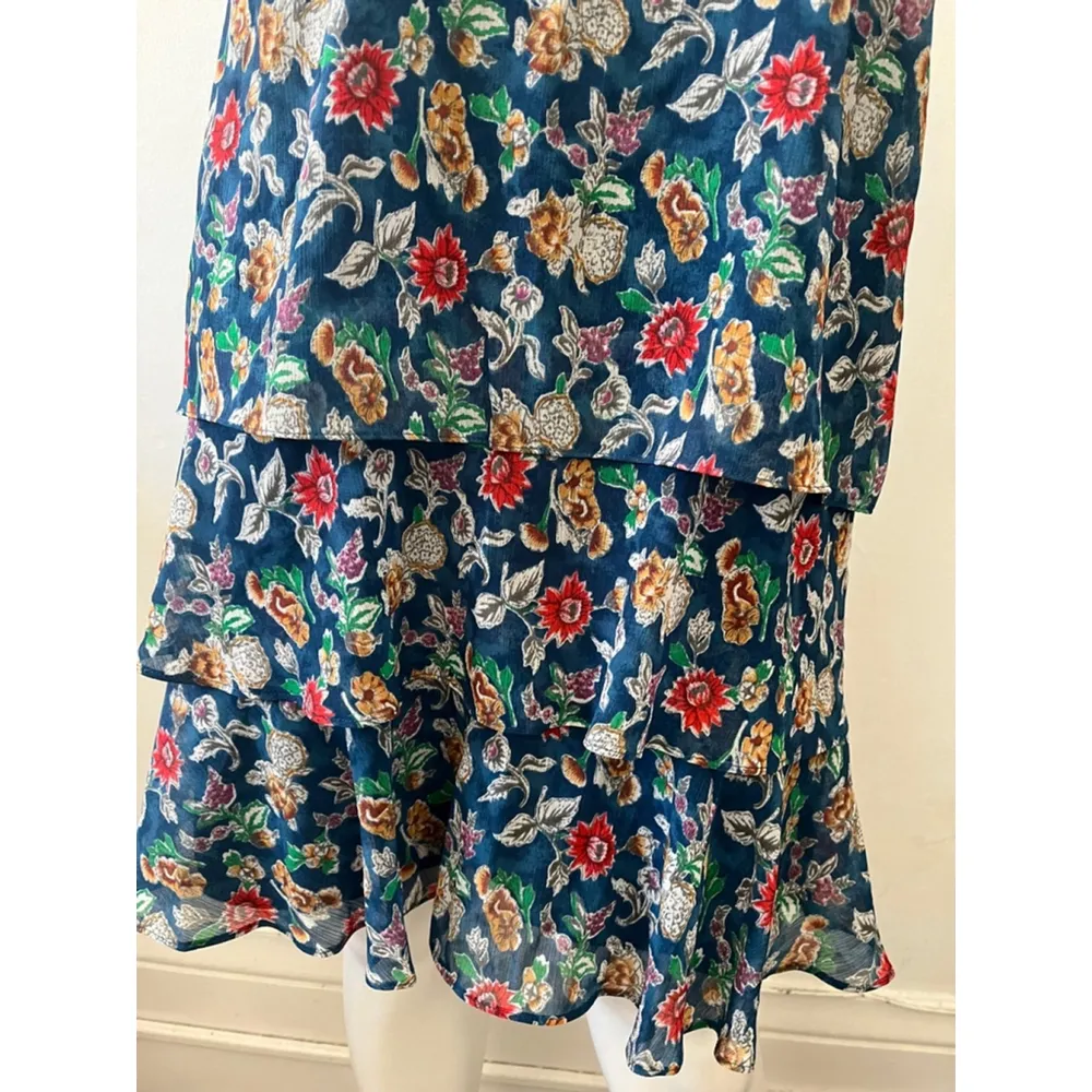 Lauren Ralph Lauren blue Floral scoop neck sleeveless crinkle georgette dress 10 - Image 5