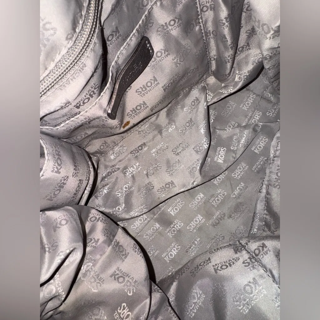 Michael Kors Metallic Gray Leather Studded Chain Strap Satchel Shoulder Bag Silver - Image 15