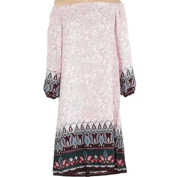 LOFT Vine Paisley Off The Shoulder Halter Dress Pink Multicolor Size Medium - Image 36