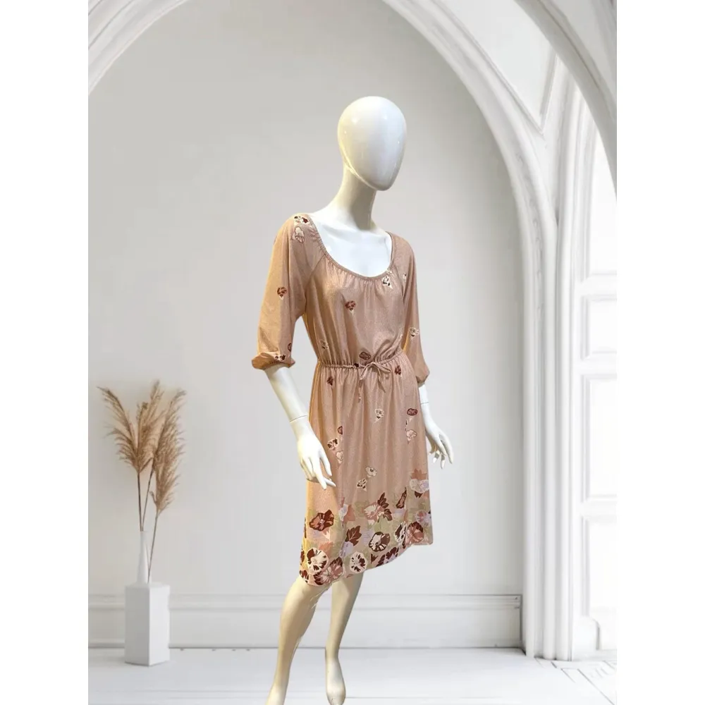 Vintage 70s Floral Brown Summer Sheer Midi Dress Small FlorBusiness Party Look Size M - Image 2