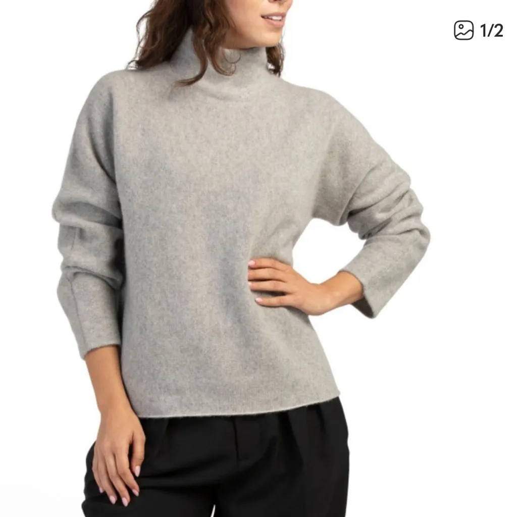 NWT VINCE Stone Grey Cashmere Boxy Turtleneck Sweater small 100% cashmere - Image 9