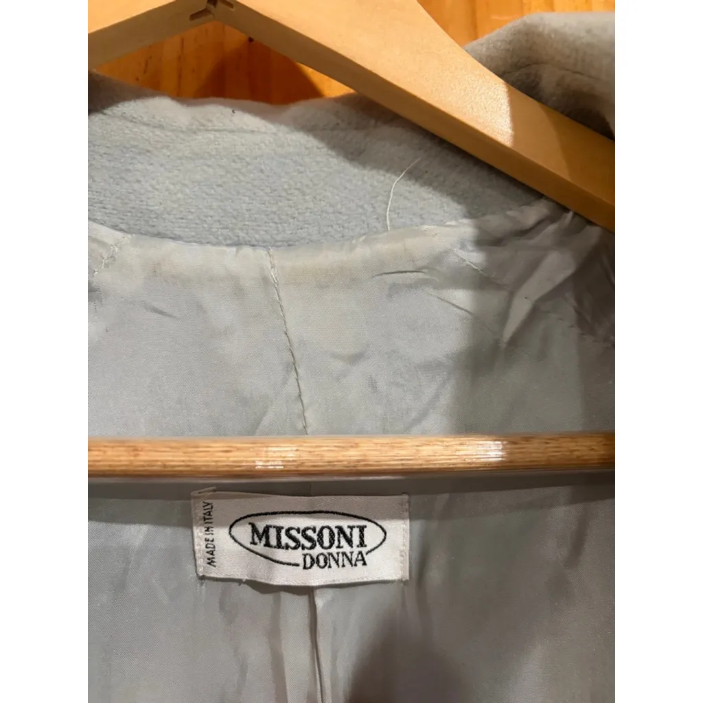 Missoni Donna Coat Teal Wool Blend Made in Italy Vintage Long Overcoat 90s flaw - Image 4