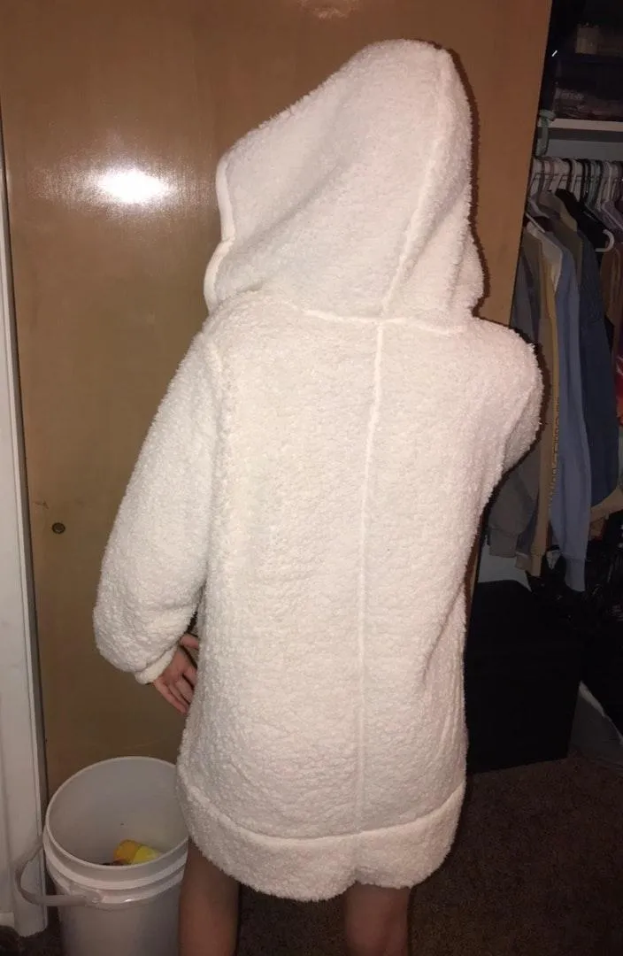 Target White Fuzzy Teddy Cardigan Coat - Image 2