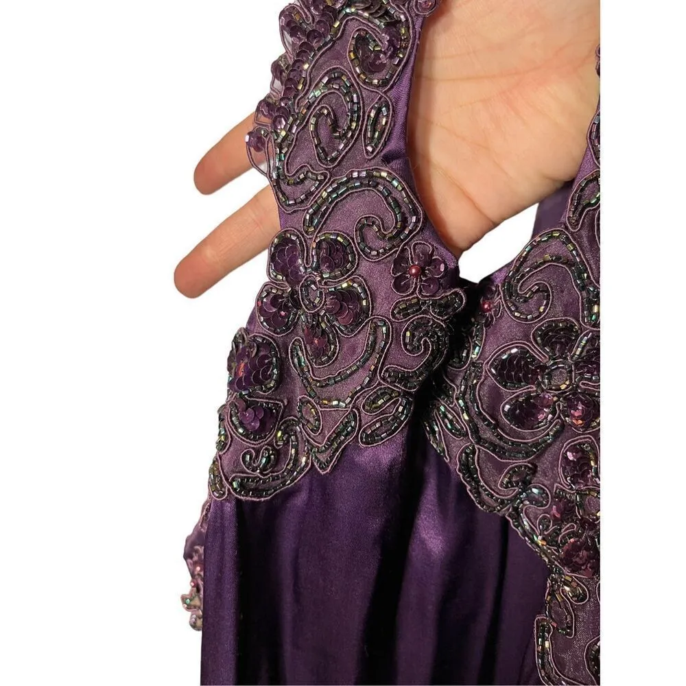 Vintage Jessica‎ McClintock Gunne Sax Purple Satin Beaded Halter Gown Size 7/8 - Image 14