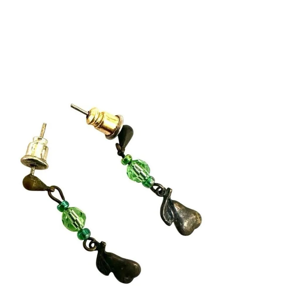 Green beaded dainty pear charm drop earrings - Image 7