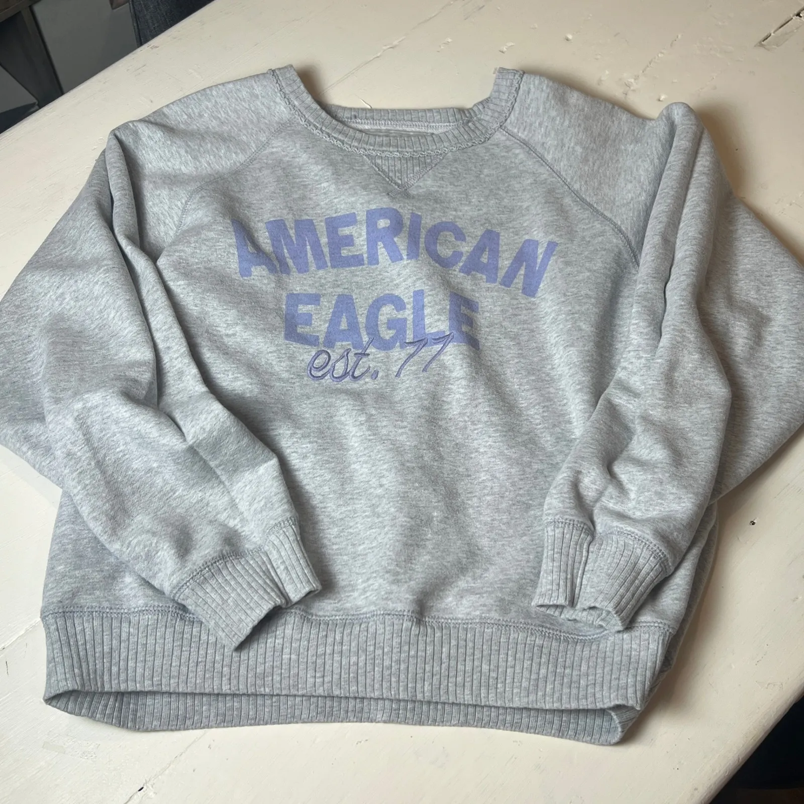 American Eagle "Est. 77" Graphic Crewneck Sweatshirt Gray Size M Size M - Image 4