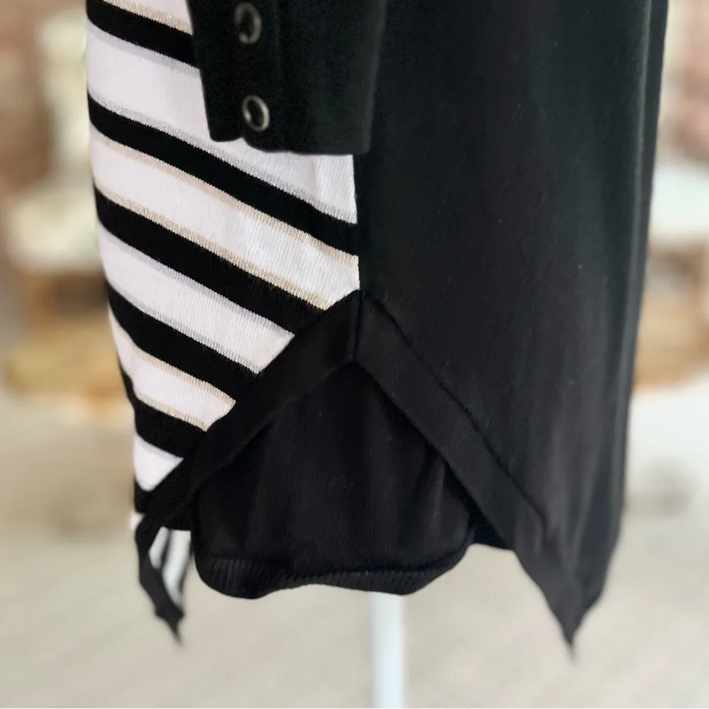 WHBM Sweater Tunic Striped Black White Metallic Asymmetrical S Preppy Casual Mod - Image 11