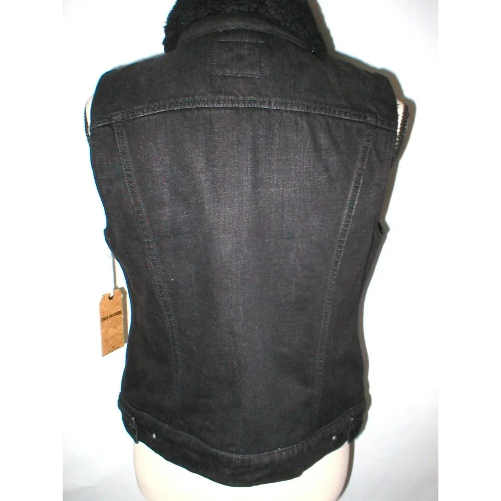 New NWT 228 Womens True Religion Jeans Designer L Black Vest Sherpa Lined Jacket - Image 8