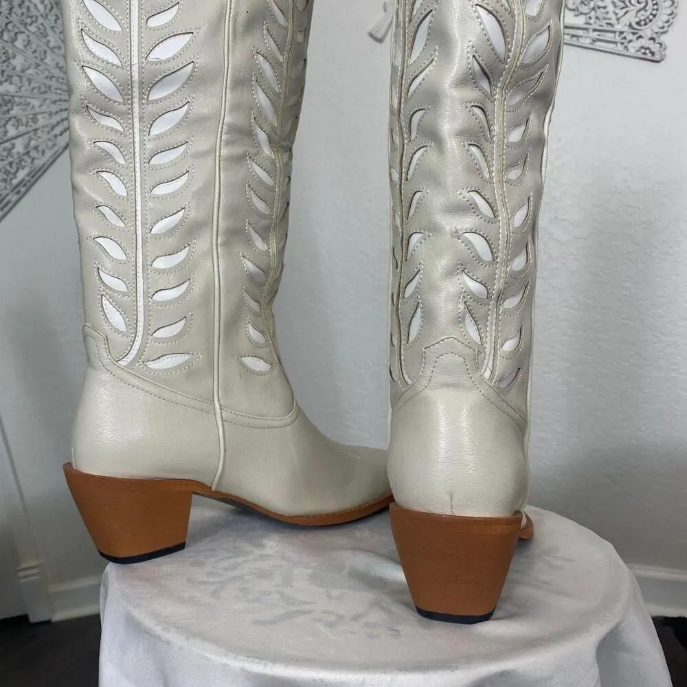 NIB Cream White Boho Western Cowboy Cowgirl Boots US 9 - Image 4