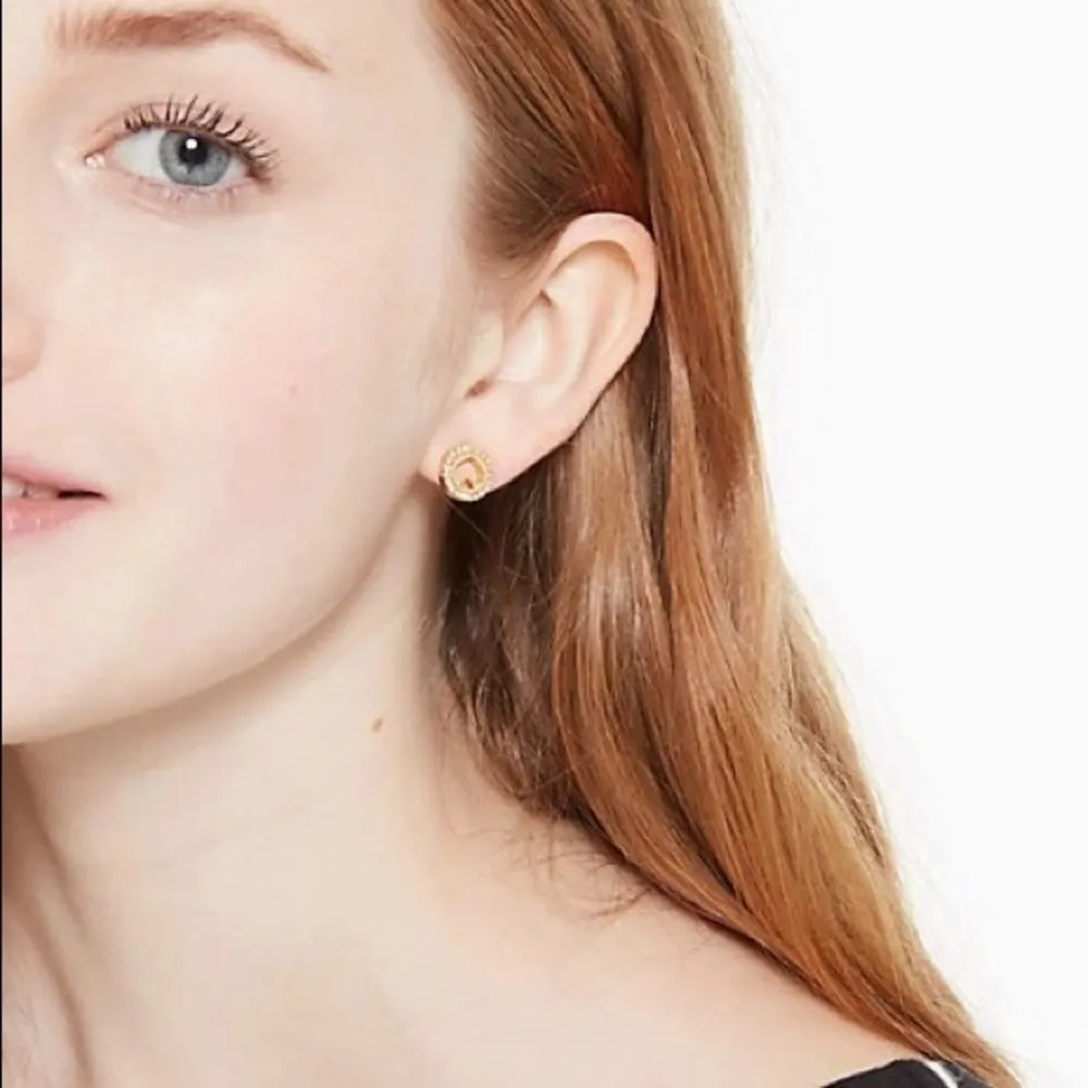 Kate Spade Gold Spade Logo Stud Earrings • Pavé Crystal Round Studs • NWT - Image 2