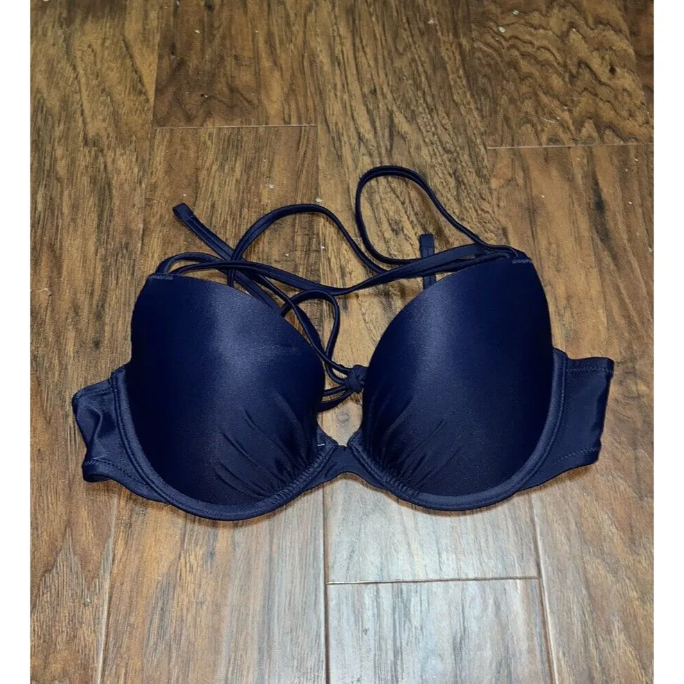 Women’s Aerie Navy Blue  perkier push-up strappy tie back bikini top beach swim - Image 2