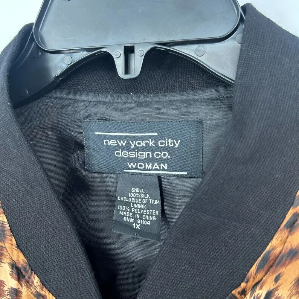 New York City Design Co Silk Satin Leopard Print Jacket Zip Up Brown Size 1X - Image 9