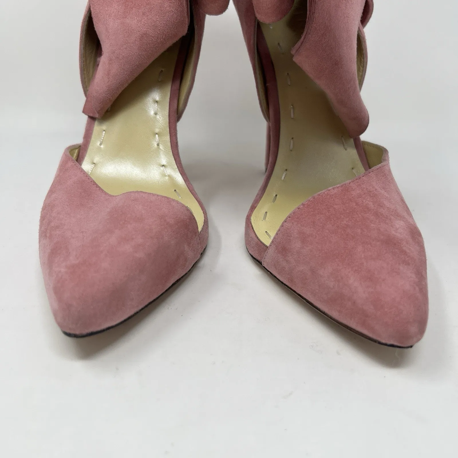 Aminah Abdul Jillil Pink Suede Bow Pumps Stiletto Heels‎ Pointed Toe Size 11 - Image 6