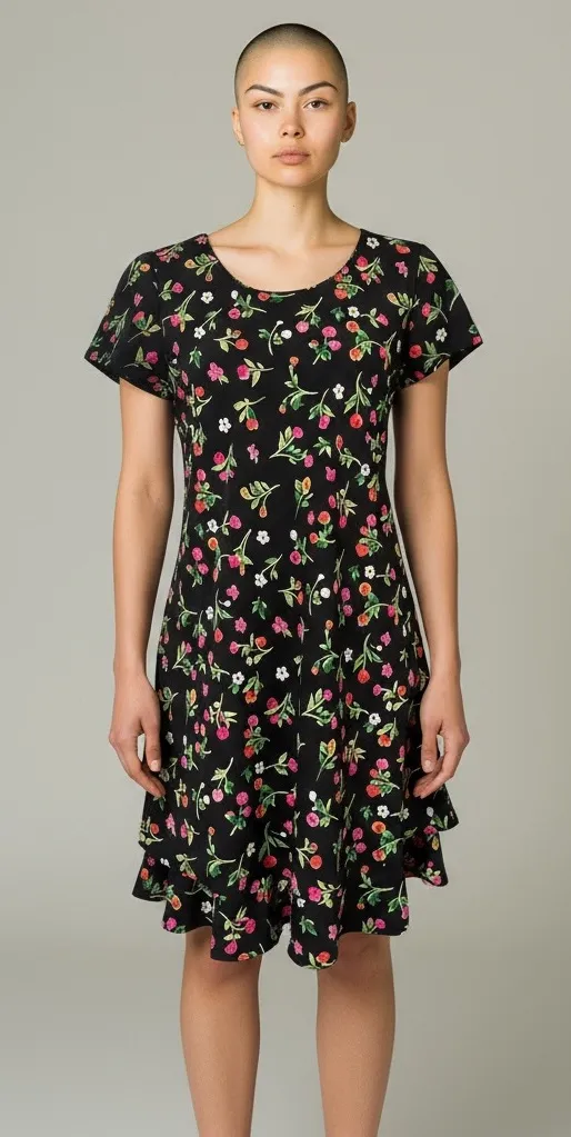 Vintage Chelsea Collection Black Floral Tiered Dress Size 6 - Image 2