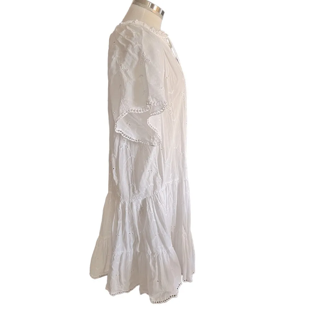 MANGO Open Work Detailed  Eyelet Dress White Size M - Image 8