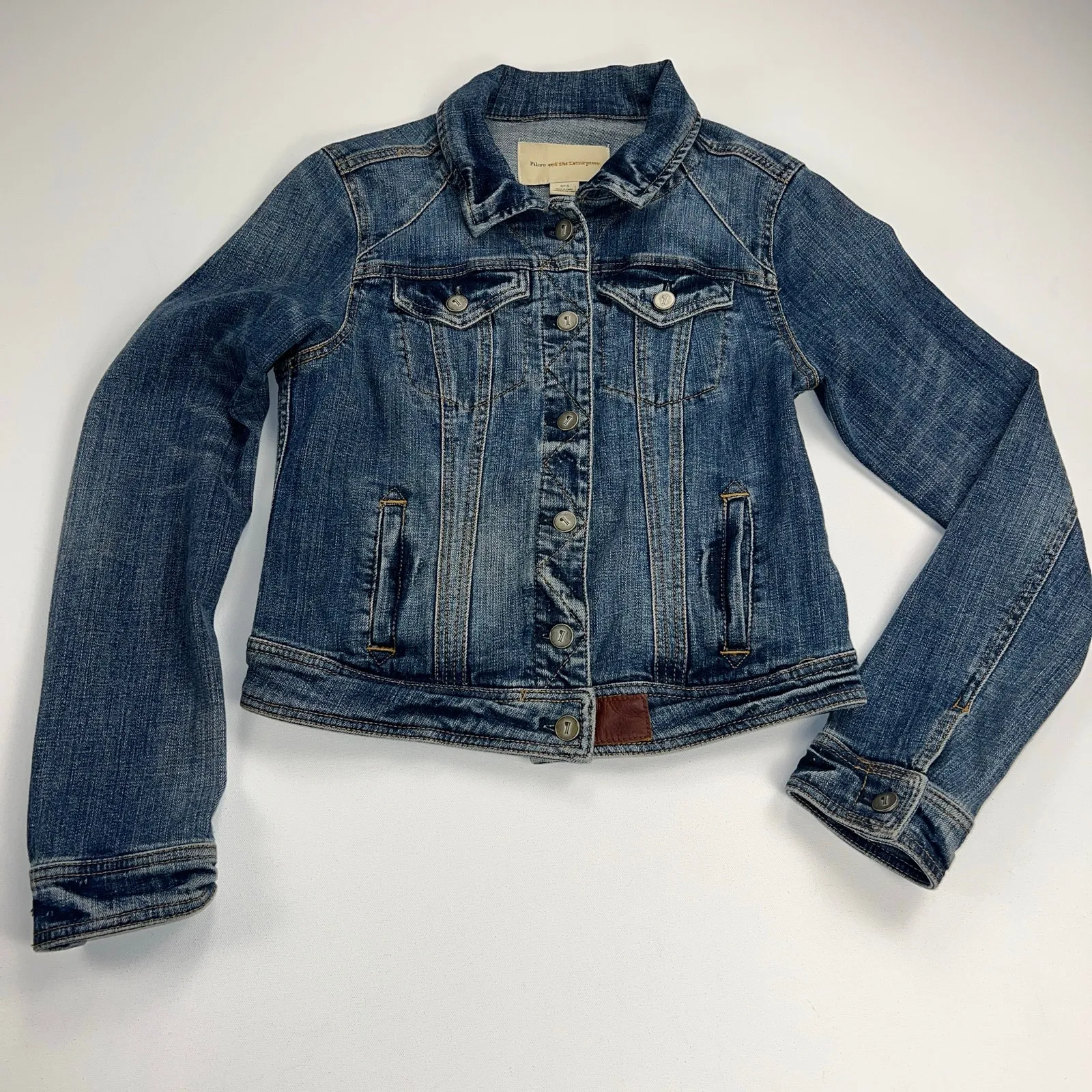 Pilcro and the Letterpress Denim Jean Jacket Leather Tabs Medium Wash Size S - Image 16