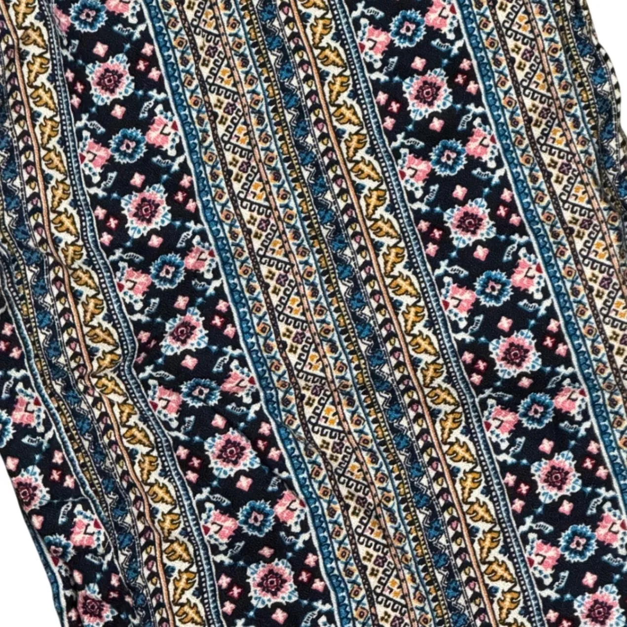 Pink Rose Vintage Boho Print Wide Leg Pants Women's Small Blue Elastic Waist - Image 2