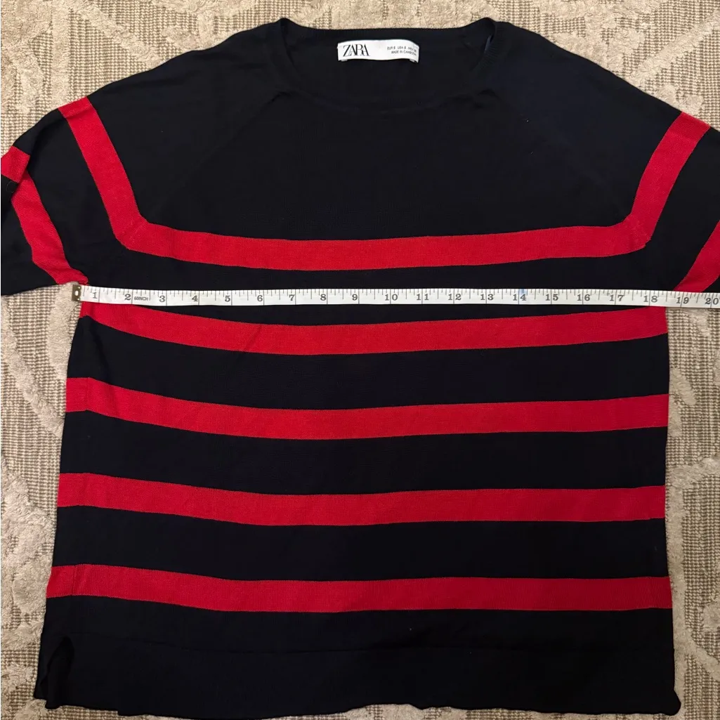 Zara Black Red Striped Basic Knit Sweater Pullover Long Sleeve Top Size Small - Image 7