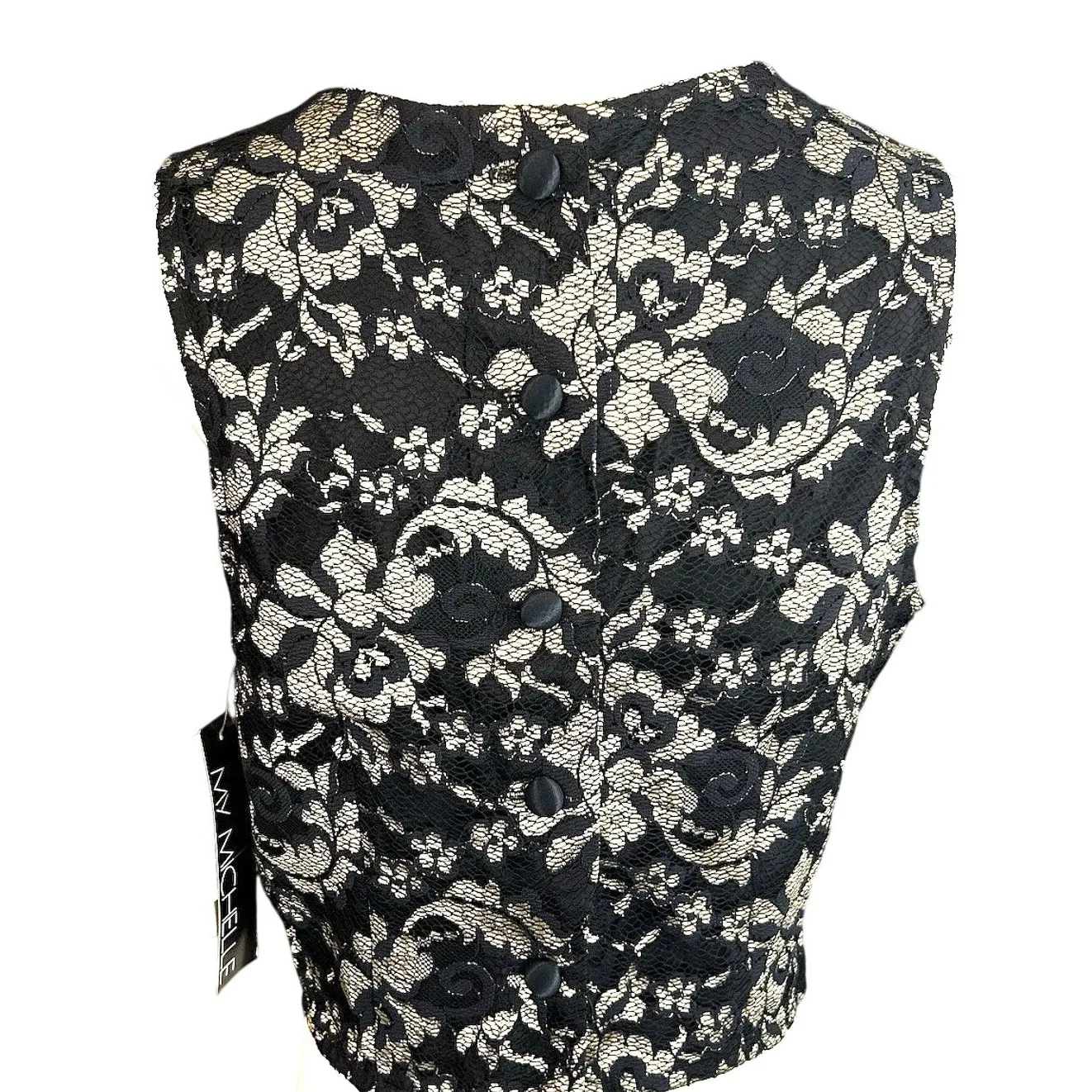 VTG My Michelle NWT Lace Gold Black Top SZ 13 Lined Crop Top 90's Office Siren - Image 5