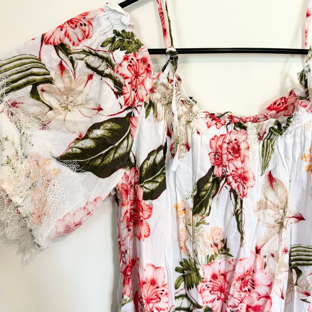 Soho Jeans New York & Company Floral Lace Off the Shoulder Blouse - Image 4