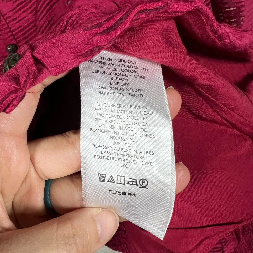 by Anthropologie Womens Blouse Top L Burgundy Red Puff Sleeve Romantic Goth Vamp - Image 4