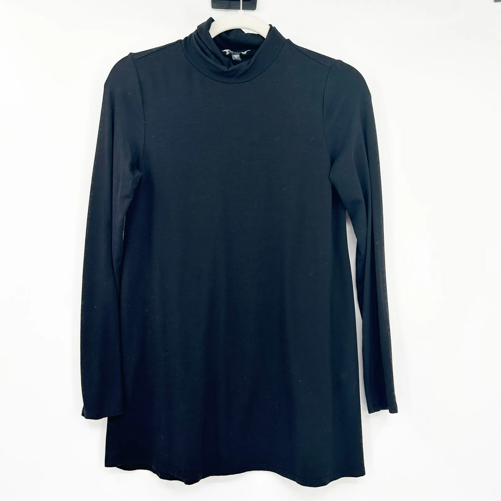 Eileen Fisher‎ Womens Stretch Jersey Knit Mock Neck Long Sleeve Top XXS Black - Image 2