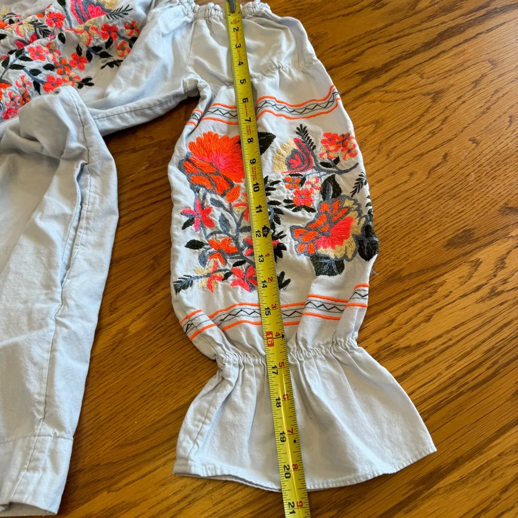 Free People Women's Light Blue Fleur Du Jour Embroidered Mini Dress Size M - Image 9