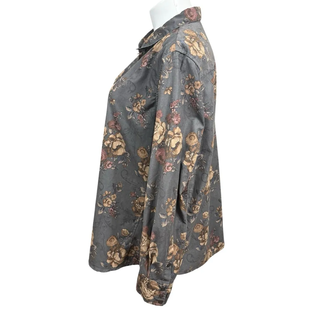 Natural Reflections 3X Grey Floral Button Down Shirt - Image 6