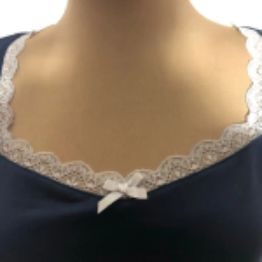 Forever 21 Long Sleeve T-Shirt Lace Trim Bow Detailed Square Neckline Blue sz M - Image 6