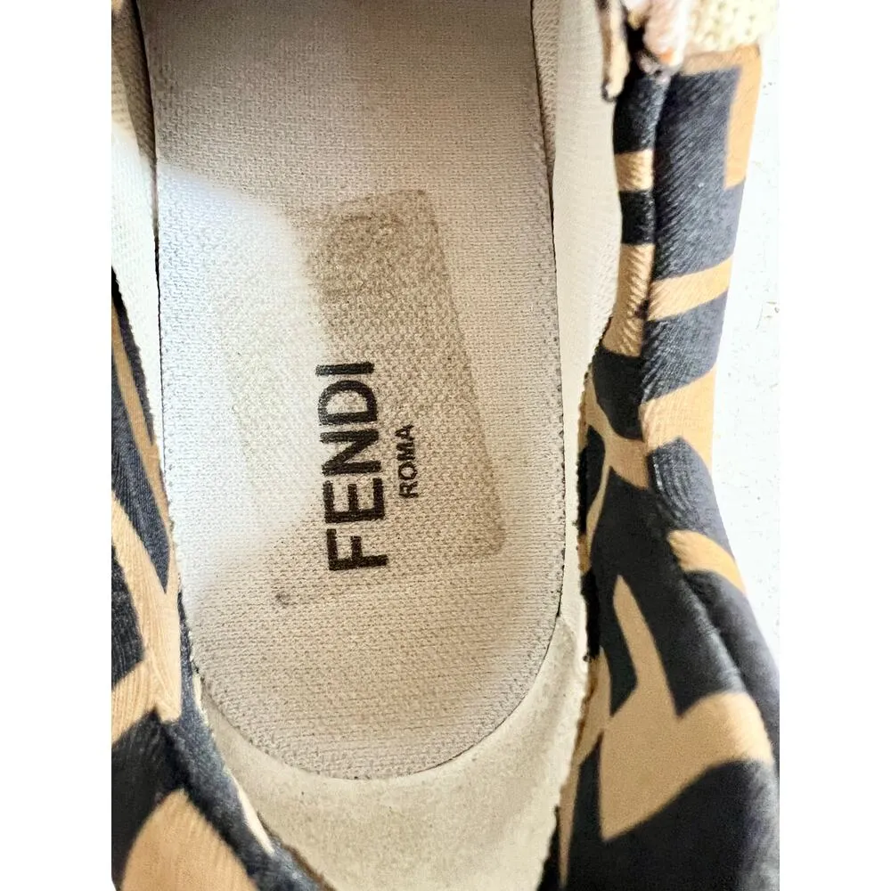 Fendi Force Canvas FF Monogram Trim low Top Platform Sneakers White Women's 36.5 - Image 10